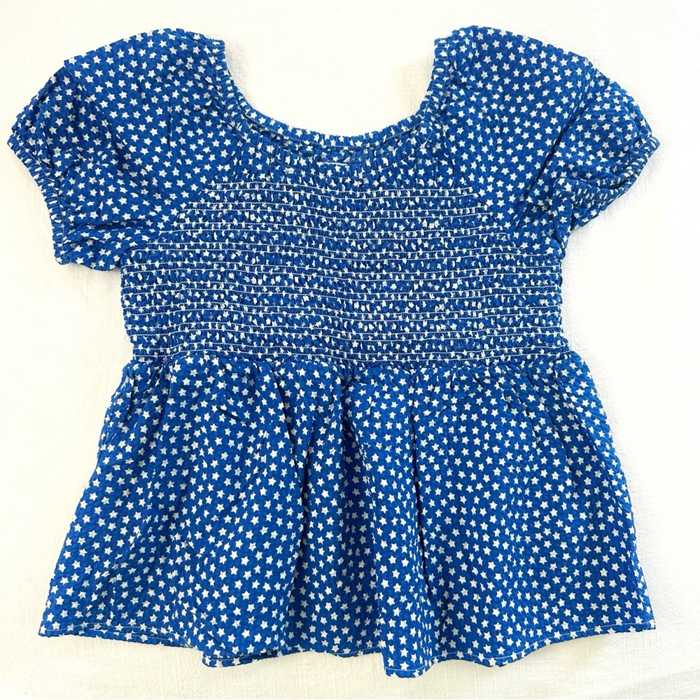 Cat & Jack Star Print Woven Top Girls XLarge Short Sleeve Smocked Bodice